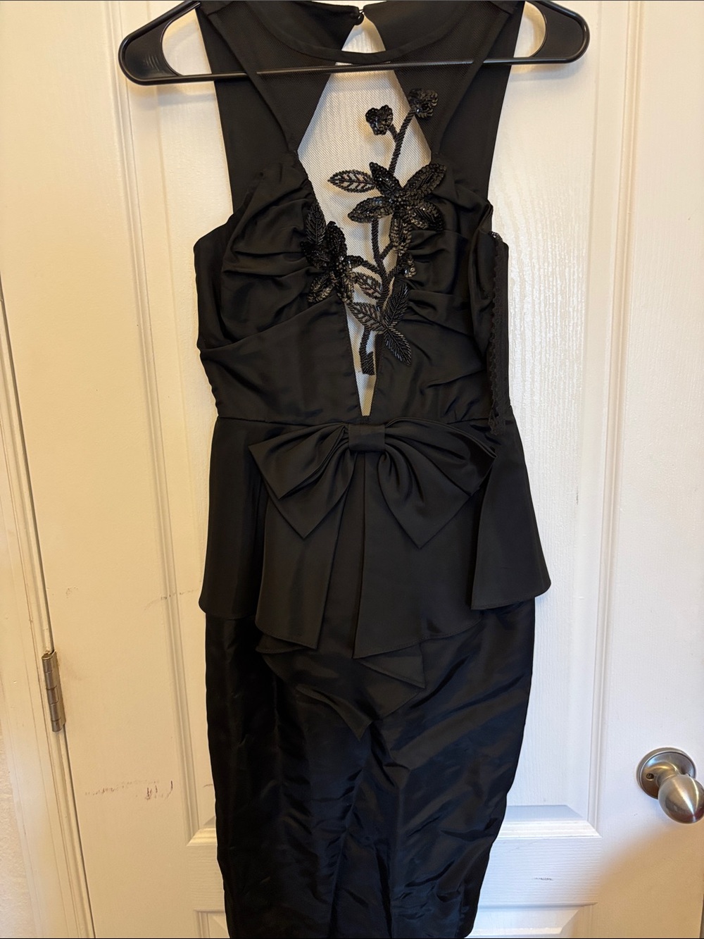 CLIMAX by Karen Okada for David Howard Black Open Back Bow Evening Dress Zip 3-4